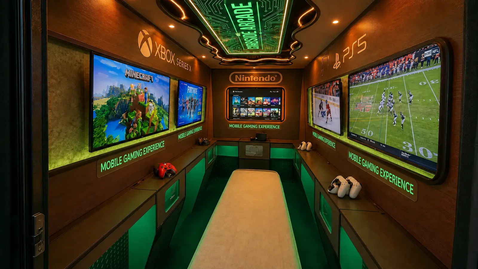 CurbSide Arcade multi-console gaming interior