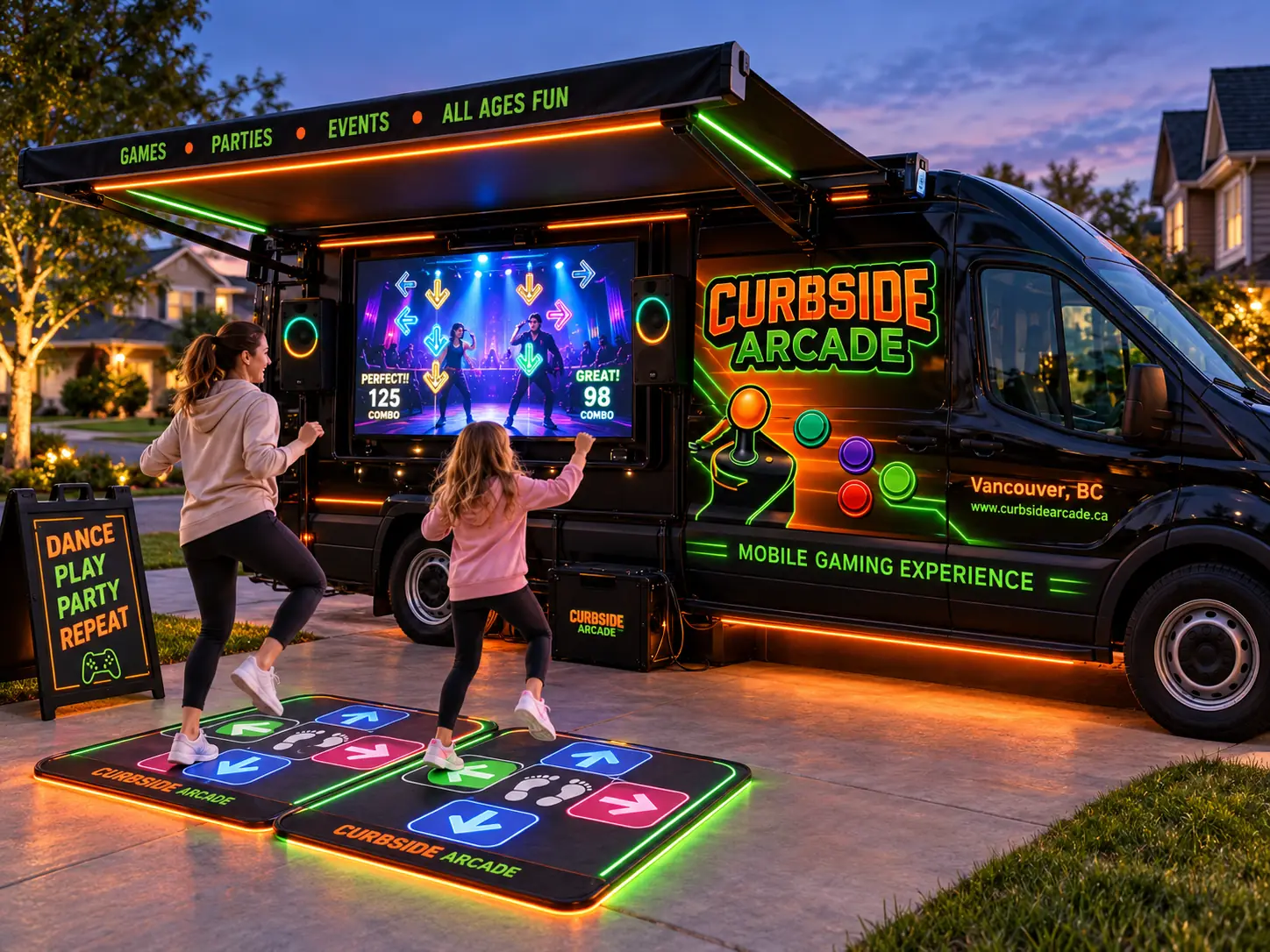 CurbSide Arcade outdoor dance floor under the van awning